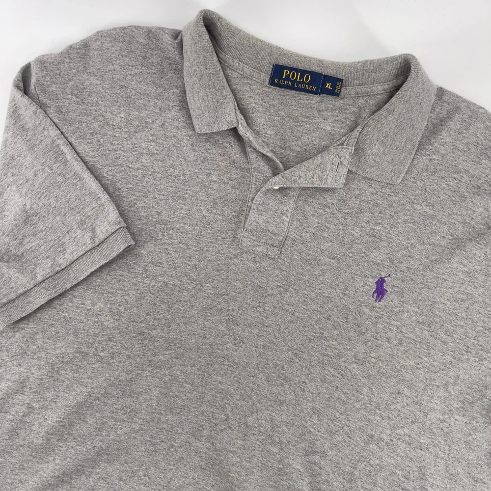 Polo Ralph Lauren Mens Polo Shirt XL Gray Purple Logo‎ Short Sleeve Casual